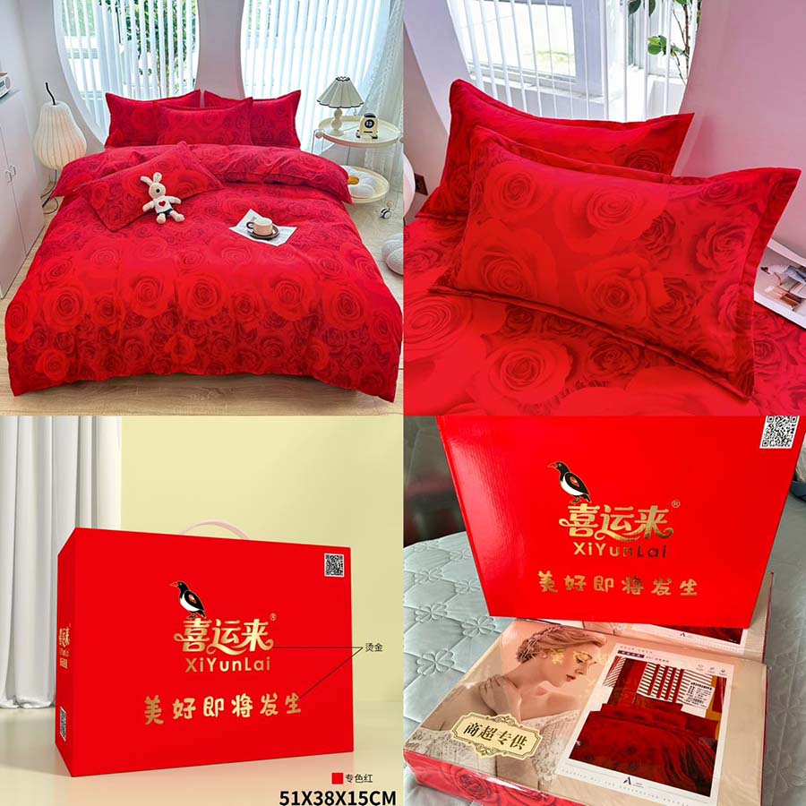 大红婚庆欧朵棉四件套