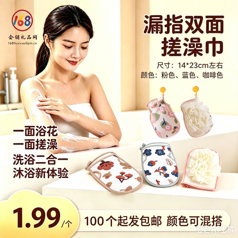 漏指双面搓澡巾